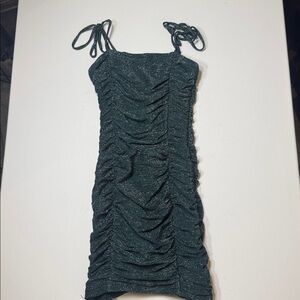 Jump Shimmering Green Ruched Mini Dress- Worn Once